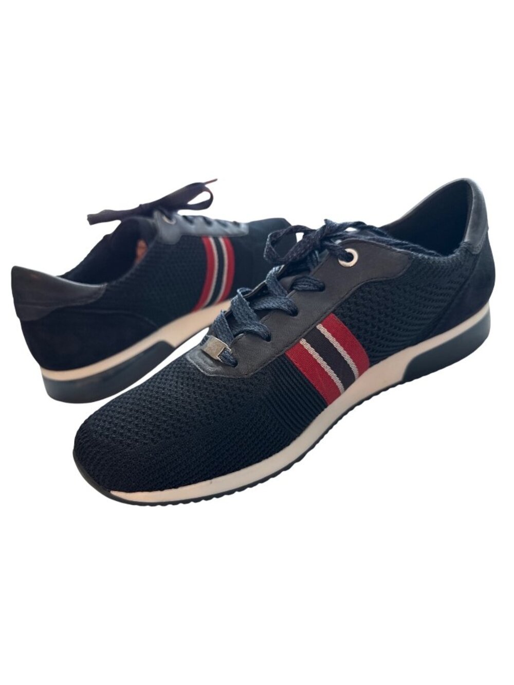 Ara Fusion4 Lace-Up Sneakers Black Mesh Suede Red White Stripes Size 8.5